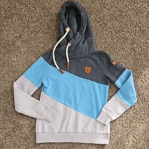 Wanakome Purple and Blue Hoodie with Leather Accents